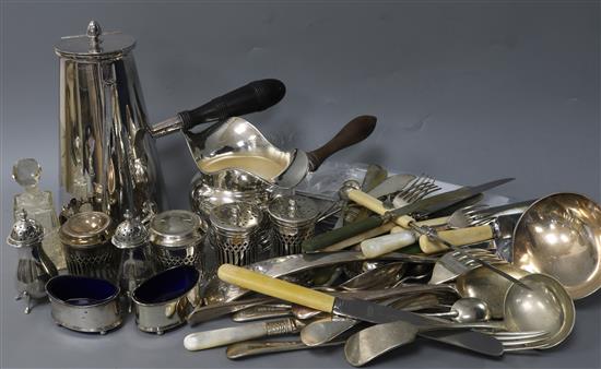 A collection of silver and plated items,